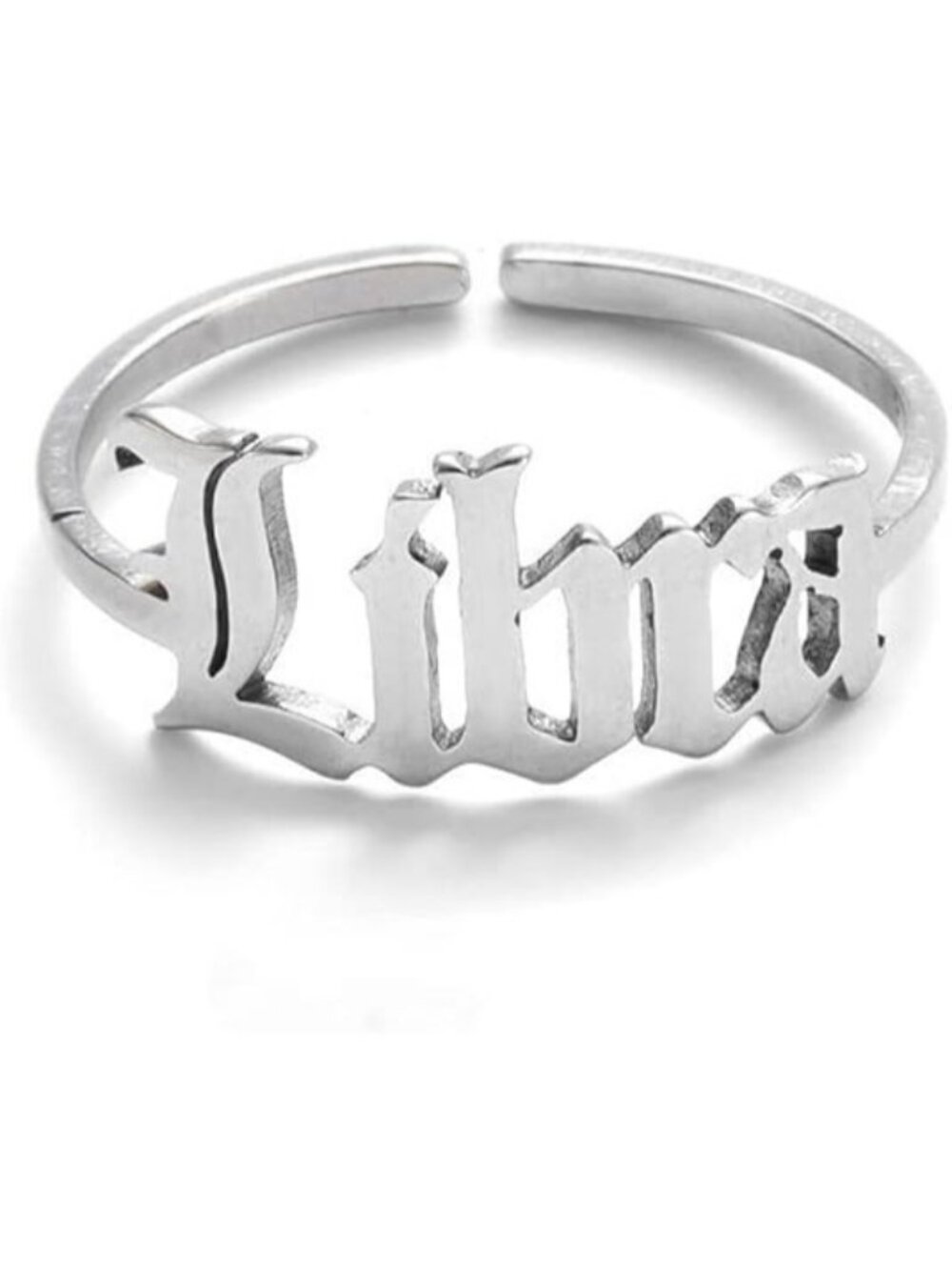 Silver Libra Constellation Old English Adjustable Steel Zodiac Sign Ring